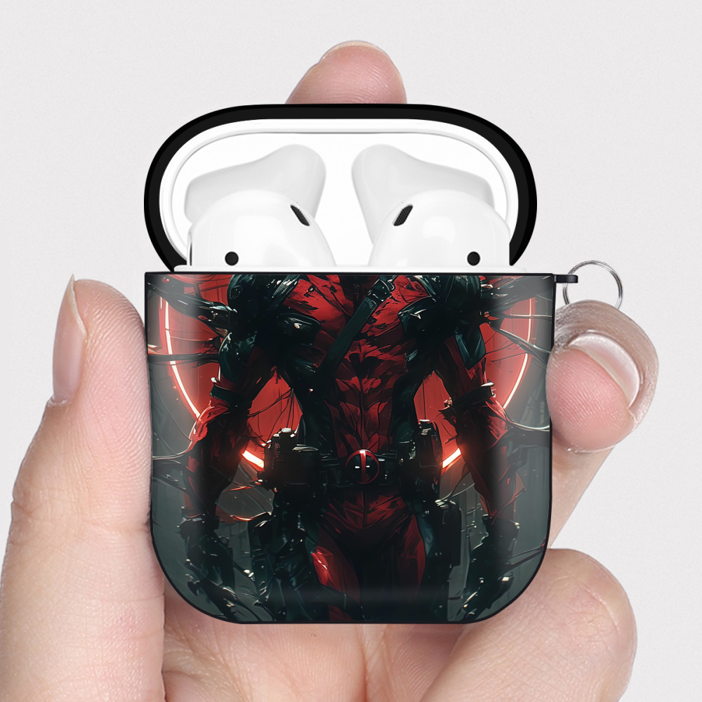 （画像用） Deadpool デッドプール AirPods 第2世代保護ケース ハードシェル ブラック 耐衝撃・防指紋・カラビナ付き