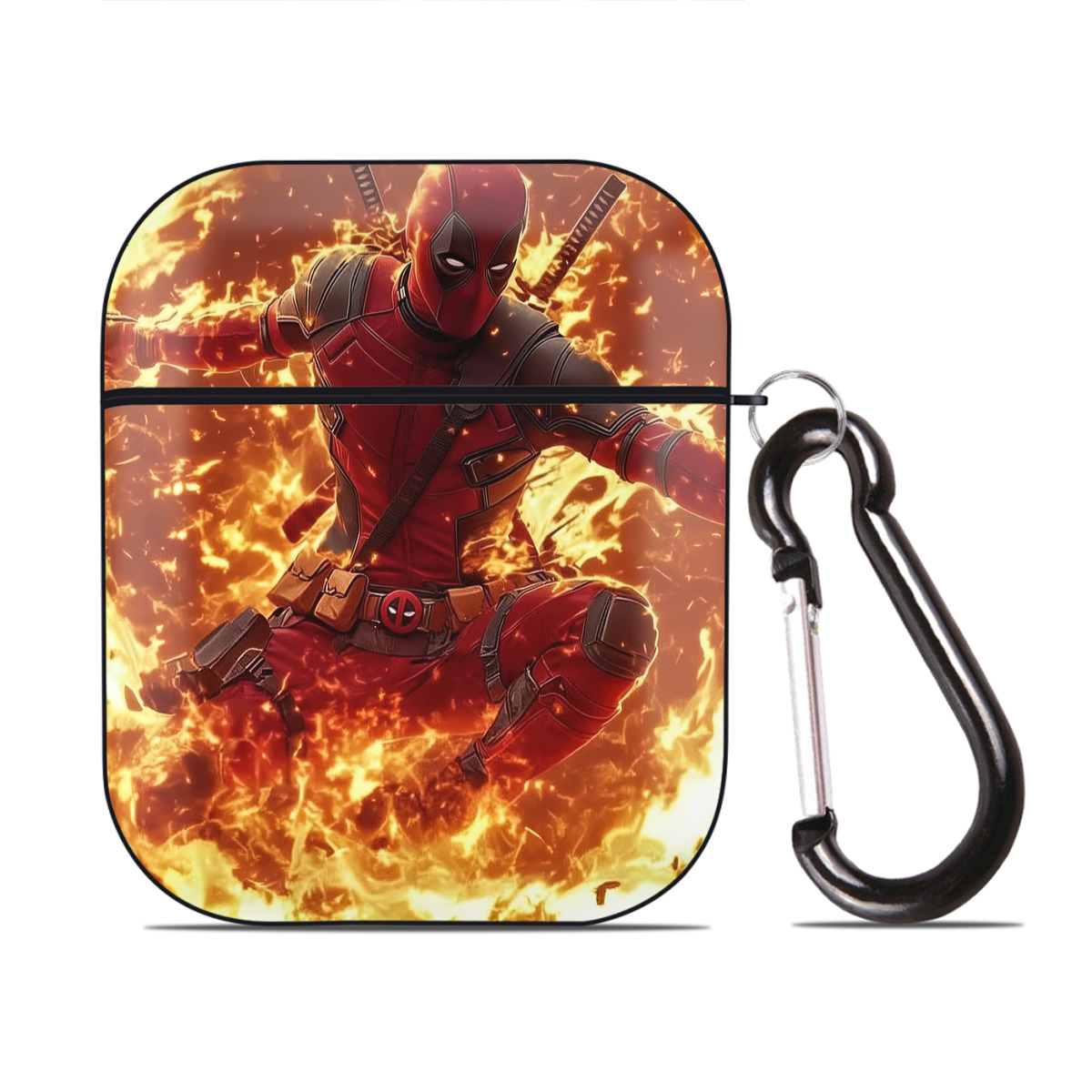 （画像用） Deadpool デッドプール AirPods 第2世代保護ケース ハードシェル ブラック 耐衝撃・防指紋・カラビナ付き