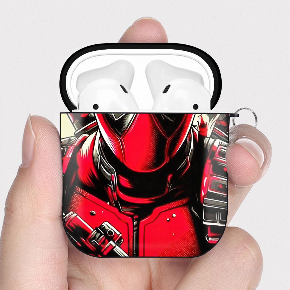 （画像用） Deadpool デッドプール AirPods 第2世代保護ケース ハードシェル ブラック 耐衝撃・防指紋・カラビナ付き