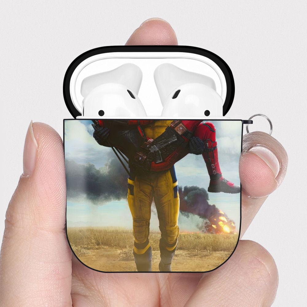 （画像用） Deadpool デッドプール AirPods 第2世代保護ケース ハードシェル ブラック 耐衝撃・防指紋・カラビナ付き