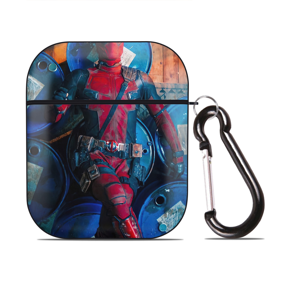 （画像用） Deadpool デッドプール AirPods 第2世代保護ケース ハードシェル ブラック 耐衝撃・防指紋・カラビナ付き