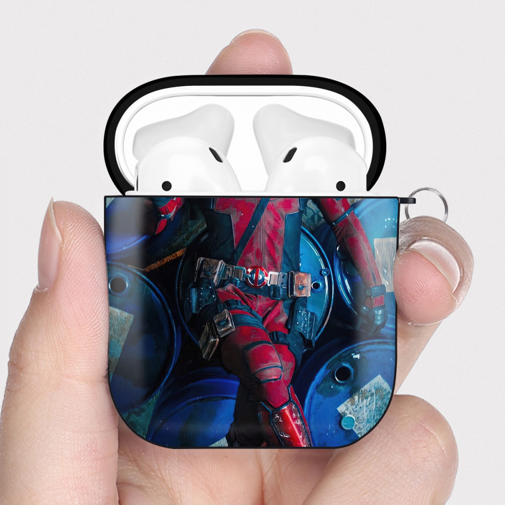（画像用） Deadpool デッドプール AirPods 第2世代保護ケース ハードシェル ブラック 耐衝撃・防指紋・カラビナ付き