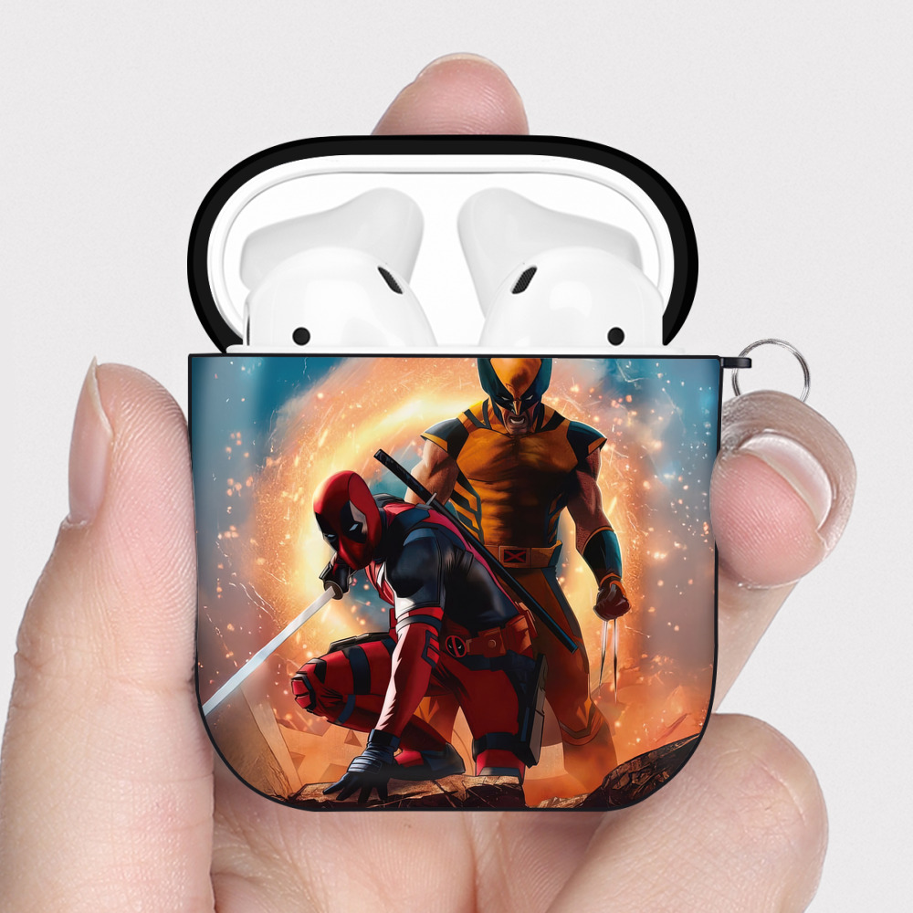 （画像用） Deadpool デッドプール AirPods 第2世代保護ケース ハードシェル ブラック 耐衝撃・防指紋・カラビナ付き