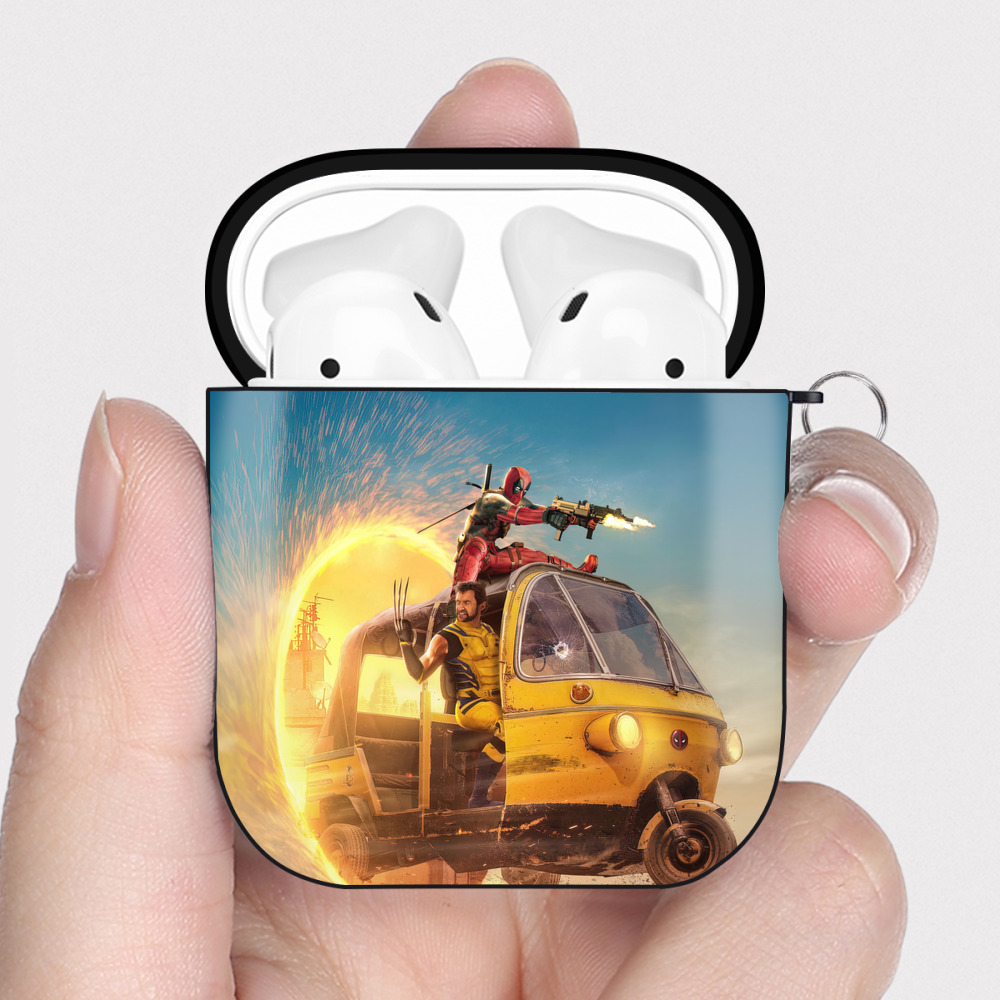 （画像用） Deadpool デッドプール AirPods 第2世代保護ケース ハードシェル ブラック 耐衝撃・防指紋・カラビナ付き