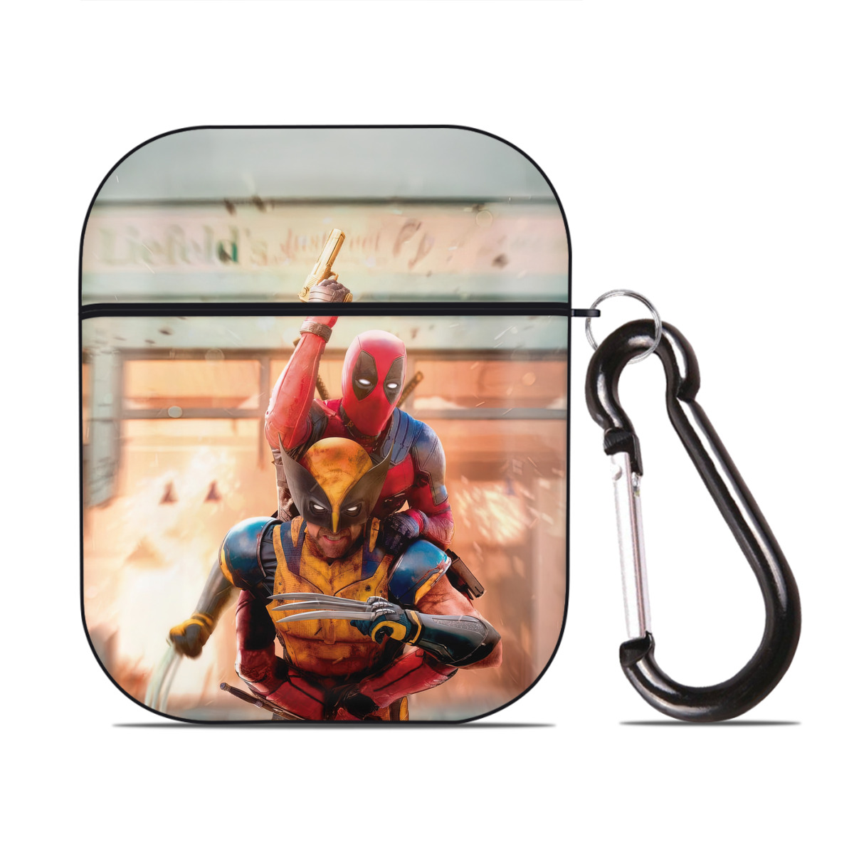 （画像用） Deadpool デッドプール AirPods 第2世代保護ケース ハードシェル ブラック 耐衝撃・防指紋・カラビナ付き