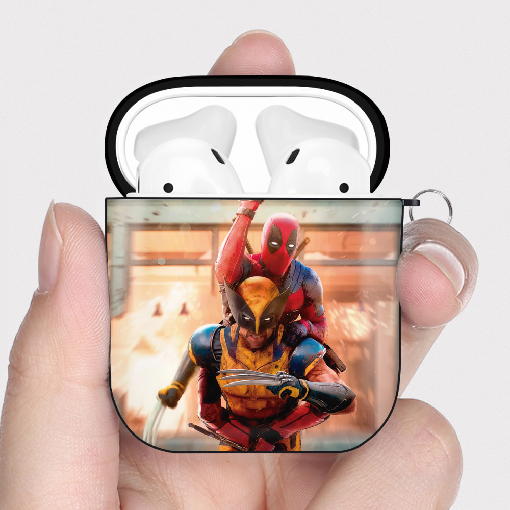 （画像用） Deadpool デッドプール AirPods 第2世代保護ケース ハードシェル ブラック 耐衝撃・防指紋・カラビナ付き