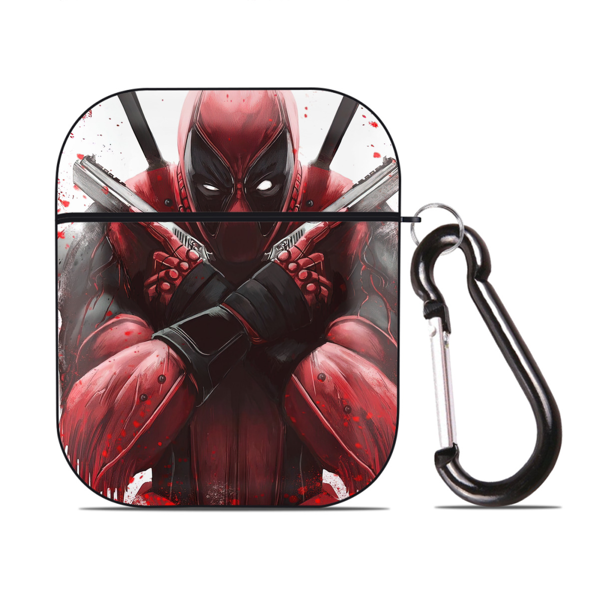 （画像用） Deadpool デッドプール AirPods 第2世代保護ケース ハードシェル ブラック 耐衝撃・防指紋・カラビナ付き
