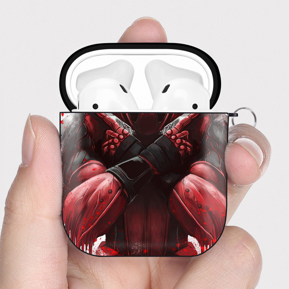 （画像用） Deadpool デッドプール AirPods 第2世代保護ケース ハードシェル ブラック 耐衝撃・防指紋・カラビナ付き