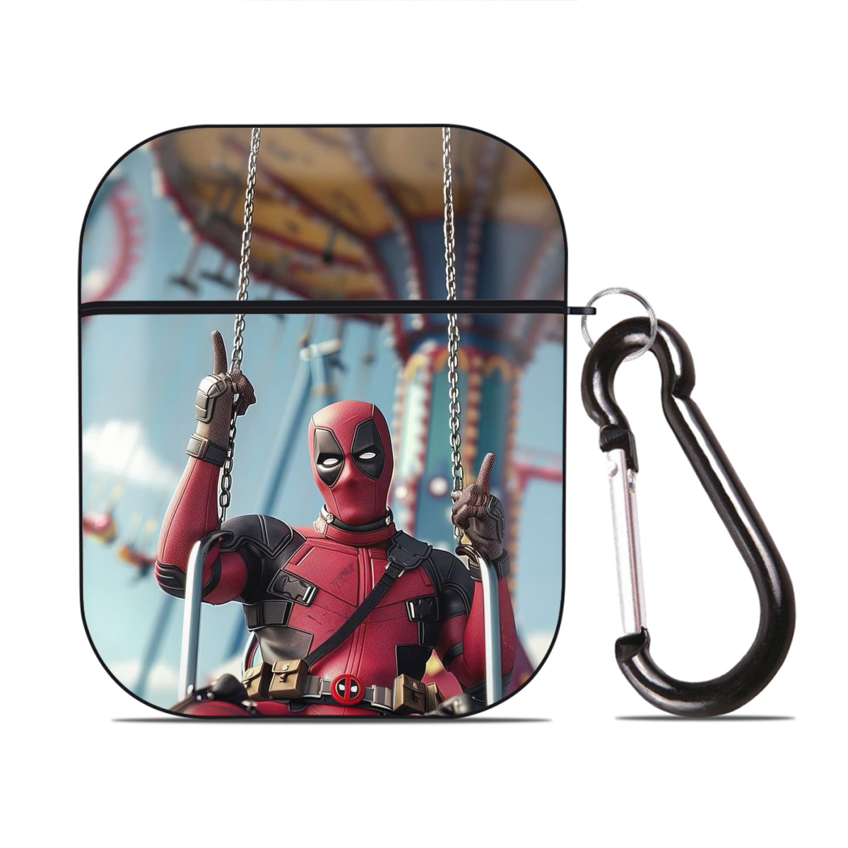 （画像用） Deadpool デッドプール AirPods 第2世代保護ケース ハードシェル ブラック 耐衝撃・防指紋・カラビナ付き