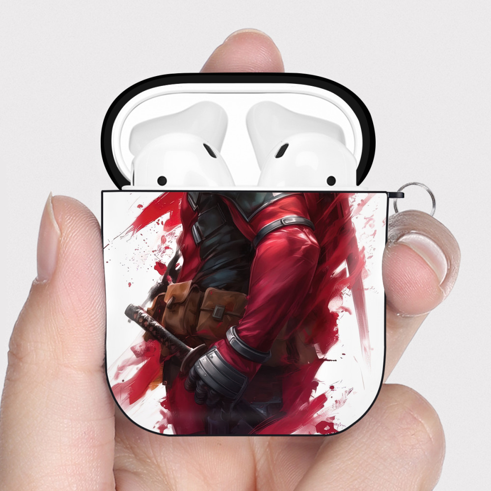（画像用） Deadpool デッドプール AirPods 第2世代保護ケース ハードシェル ブラック 耐衝撃・防指紋・カラビナ付き