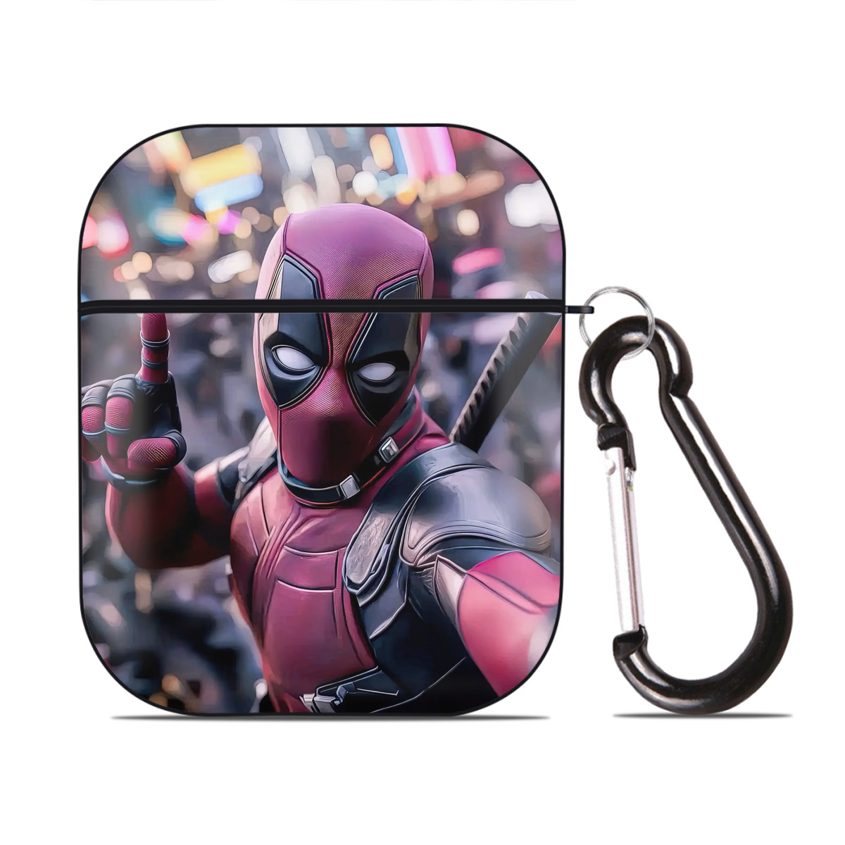 （画像用） Deadpool デッドプール AirPods 第2世代保護ケース ハードシェル ブラック 耐衝撃・防指紋・カラビナ付き