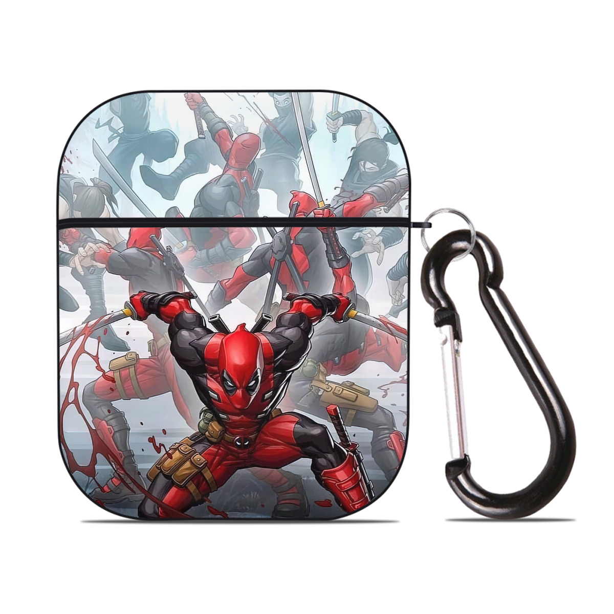 （画像用） Deadpool デッドプール AirPods 第2世代保護ケース ハードシェル ブラック 耐衝撃・防指紋・カラビナ付き