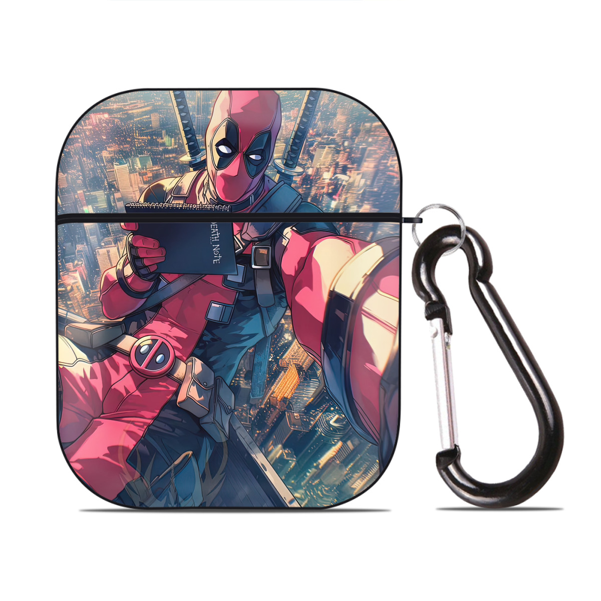 （画像用） Deadpool デッドプール AirPods 第2世代保護ケース ハードシェル ブラック 耐衝撃・防指紋・カラビナ付き