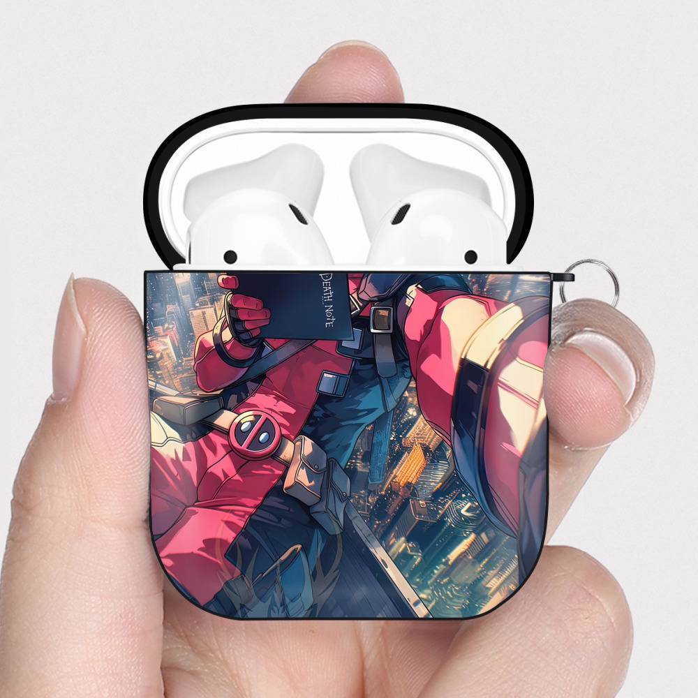 （画像用） Deadpool デッドプール AirPods 第2世代保護ケース ハードシェル ブラック 耐衝撃・防指紋・カラビナ付き