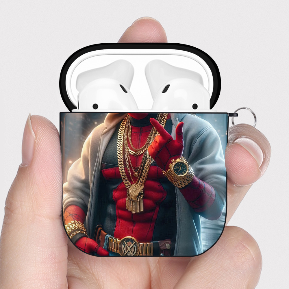 （画像用） Deadpool デッドプール AirPods 第2世代保護ケース ハードシェル ブラック 耐衝撃・防指紋・カラビナ付き