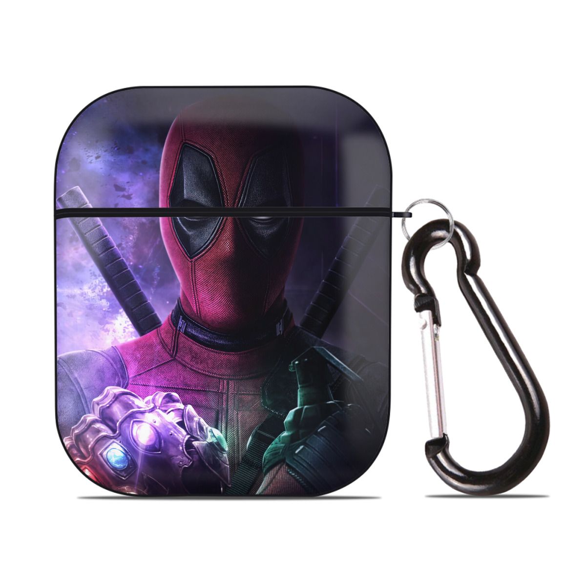 （画像用） Deadpool デッドプール AirPods 第2世代保護ケース ハードシェル ブラック 耐衝撃・防指紋・カラビナ付き