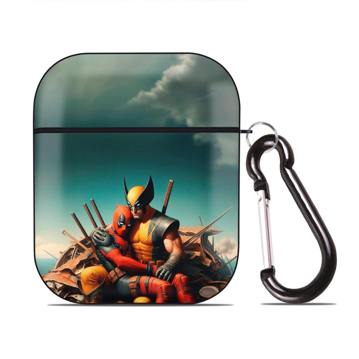 （画像用） Deadpool デッドプール AirPods 第2世代保護ケース ハードシェル ブラック 耐衝撃・防指紋・カラビナ付き
