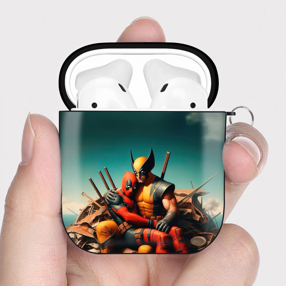 （画像用） Deadpool デッドプール AirPods 第2世代保護ケース ハードシェル ブラック 耐衝撃・防指紋・カラビナ付き