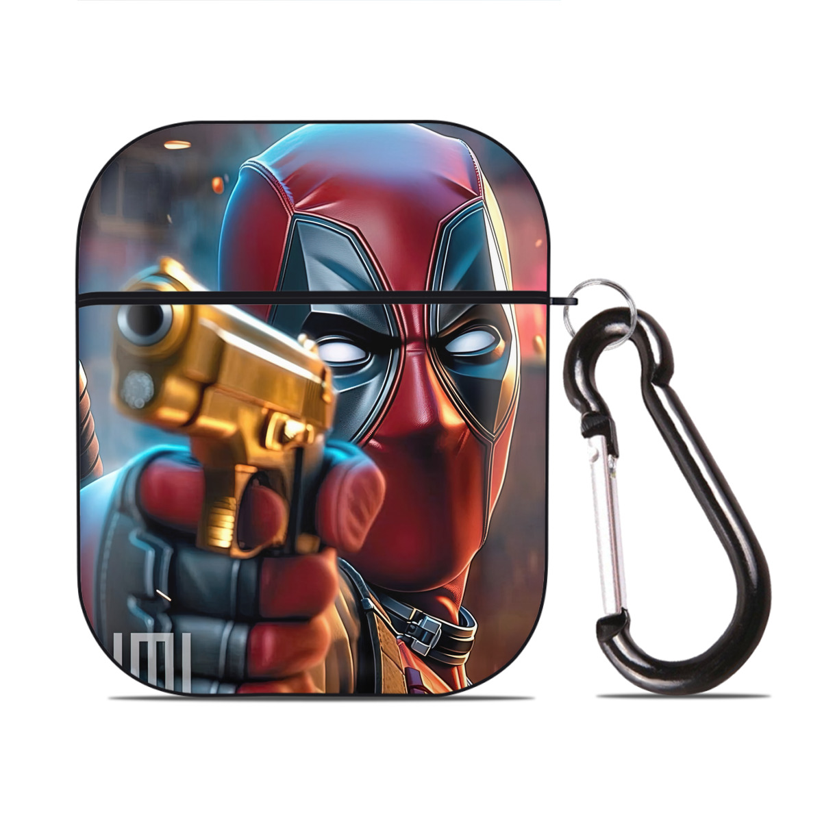 （画像用） Deadpool デッドプール AirPods 第2世代保護ケース ハードシェル ブラック 耐衝撃・防指紋・カラビナ付き