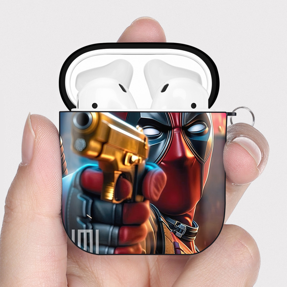 （画像用） Deadpool デッドプール AirPods 第2世代保護ケース ハードシェル ブラック 耐衝撃・防指紋・カラビナ付き