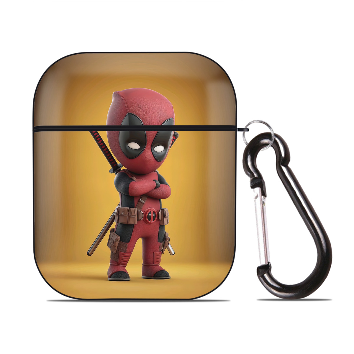 （画像用） Deadpool デッドプール AirPods 第2世代保護ケース ハードシェル ブラック 耐衝撃・防指紋・カラビナ付き