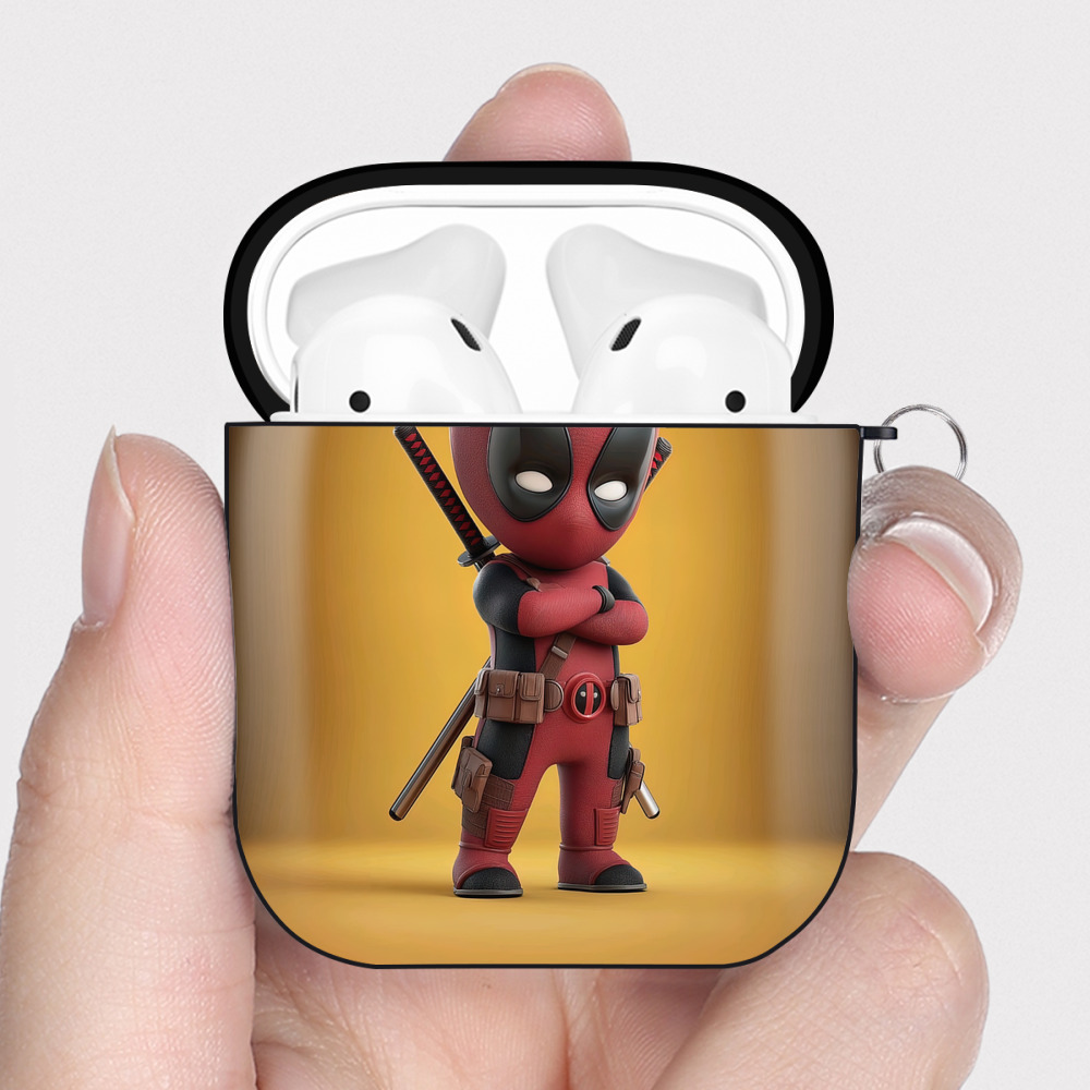 （画像用） Deadpool デッドプール AirPods 第2世代保護ケース ハードシェル ブラック 耐衝撃・防指紋・カラビナ付き