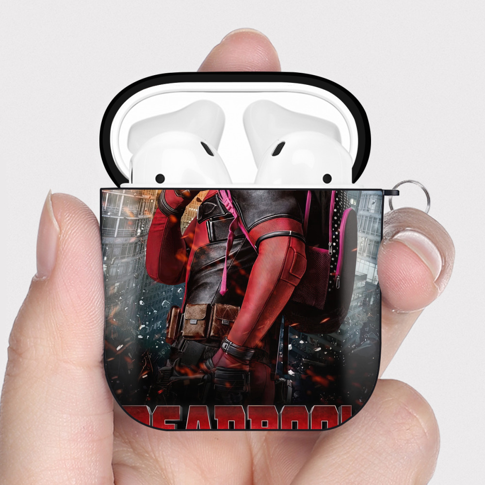 （画像用） Deadpool デッドプール AirPods 第2世代保護ケース ハードシェル ブラック 耐衝撃・防指紋・カラビナ付き