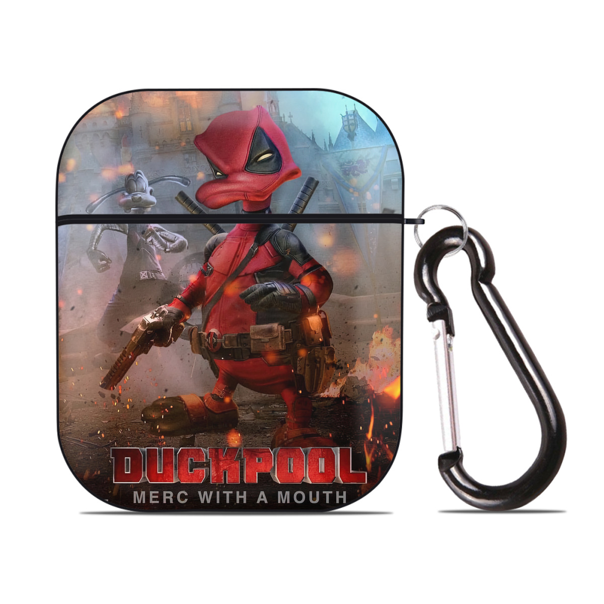 （画像用） Deadpool デッドプール AirPods 第2世代保護ケース ハードシェル ブラック 耐衝撃・防指紋・カラビナ付き
