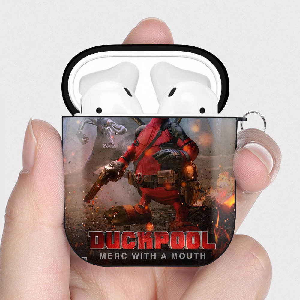 （画像用） Deadpool デッドプール AirPods 第2世代保護ケース ハードシェル ブラック 耐衝撃・防指紋・カラビナ付き