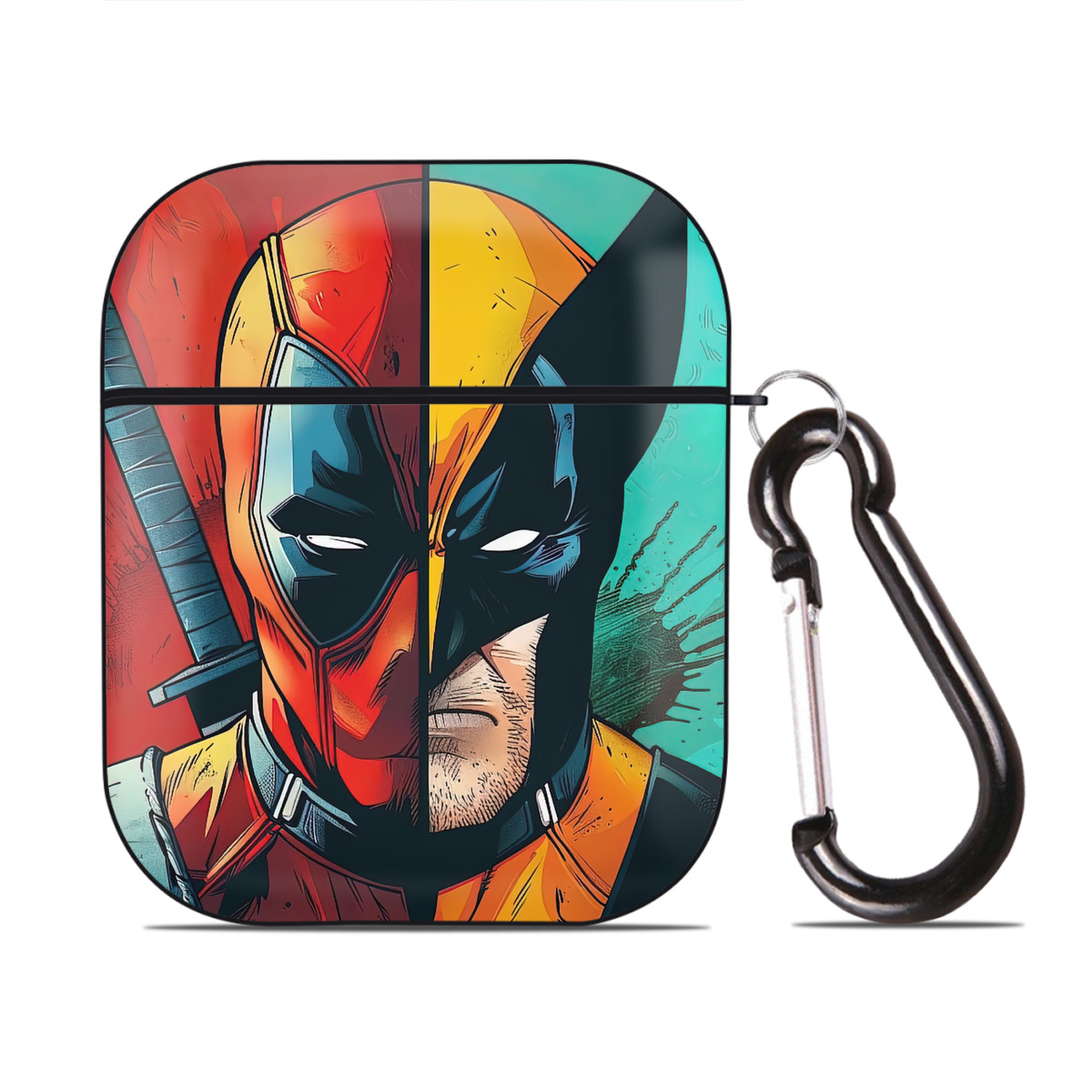 （画像用） Deadpool デッドプール AirPods 第2世代保護ケース ハードシェル ブラック 耐衝撃・防指紋・カラビナ付き