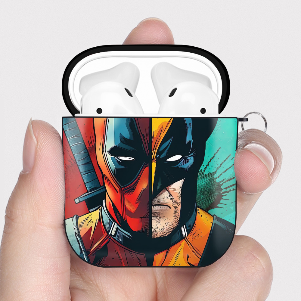 （画像用） Deadpool デッドプール AirPods 第2世代保護ケース ハードシェル ブラック 耐衝撃・防指紋・カラビナ付き