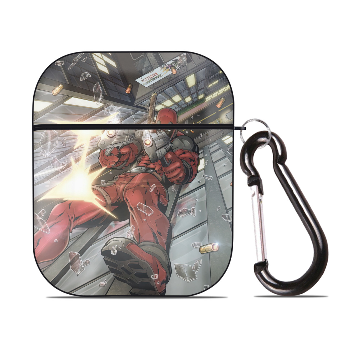 （画像用） Deadpool デッドプール AirPods 第2世代保護ケース ハードシェル ブラック 耐衝撃・防指紋・カラビナ付き