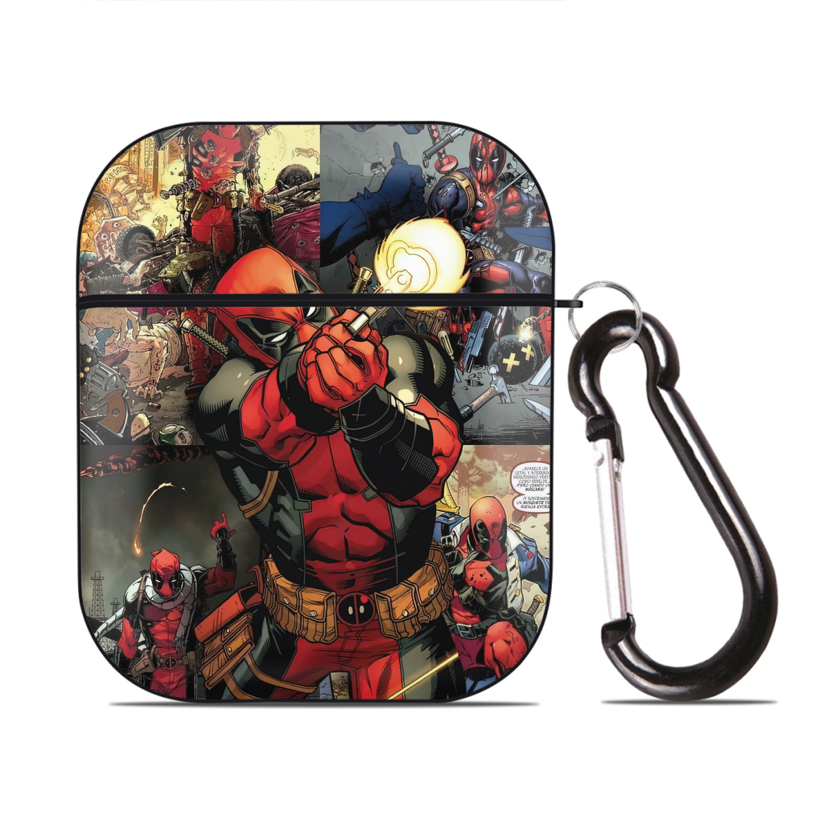 （画像用） Deadpool デッドプール AirPods 第2世代保護ケース ハードシェル ブラック 耐衝撃・防指紋・カラビナ付き