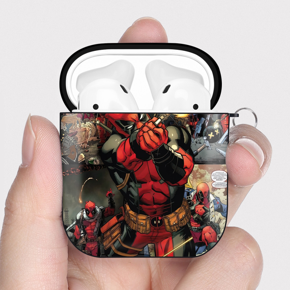 （画像用） Deadpool デッドプール AirPods 第2世代保護ケース ハードシェル ブラック 耐衝撃・防指紋・カラビナ付き