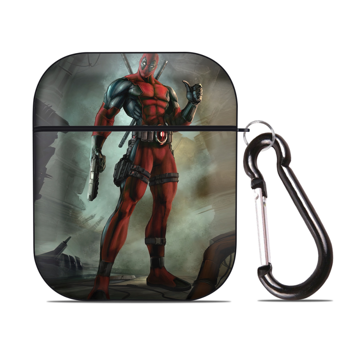 （画像用） Deadpool デッドプール AirPods 第2世代保護ケース ハードシェル ブラック 耐衝撃・防指紋・カラビナ付き