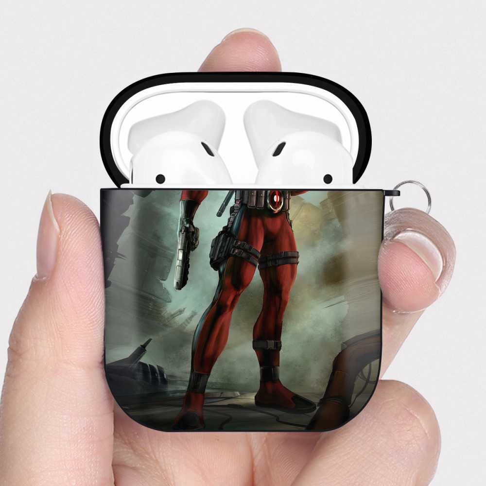 （画像用） Deadpool デッドプール AirPods 第2世代保護ケース ハードシェル ブラック 耐衝撃・防指紋・カラビナ付き