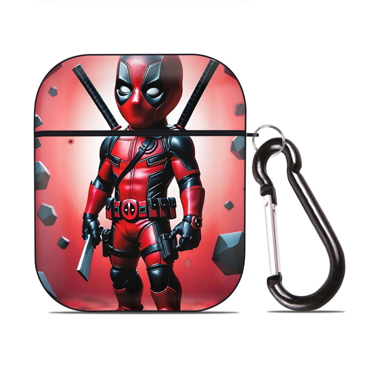 （画像用） Deadpool デッドプール AirPods 第2世代保護ケース ハードシェル ブラック 耐衝撃・防指紋・カラビナ付き