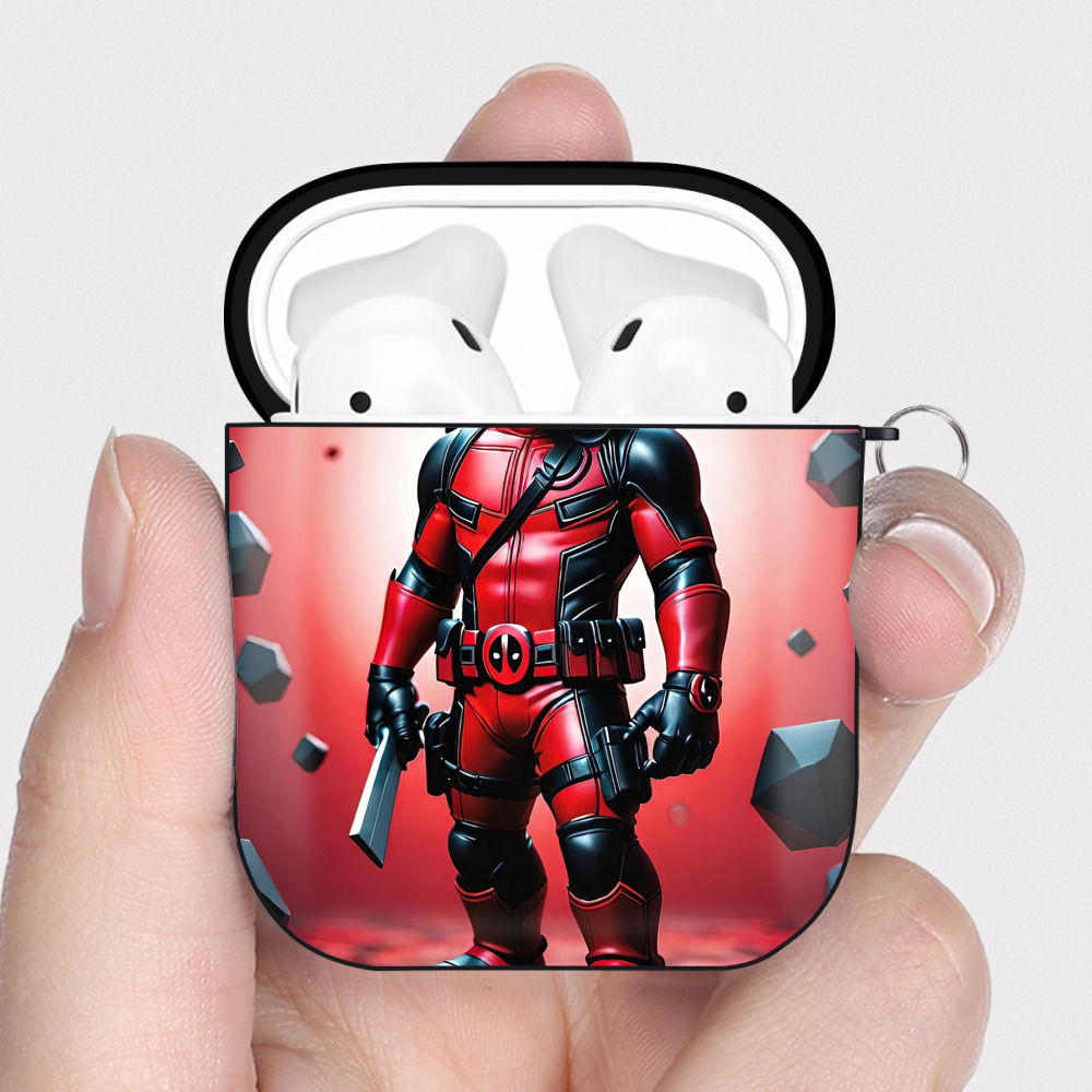 （画像用） Deadpool デッドプール AirPods 第2世代保護ケース ハードシェル ブラック 耐衝撃・防指紋・カラビナ付き