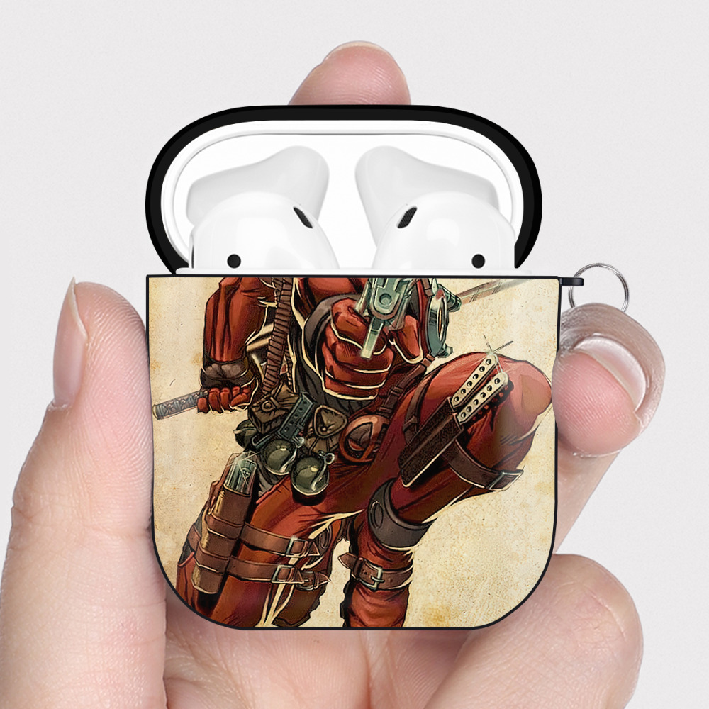 （画像用） Deadpool デッドプール AirPods 第2世代保護ケース ハードシェル ブラック 耐衝撃・防指紋・カラビナ付き
