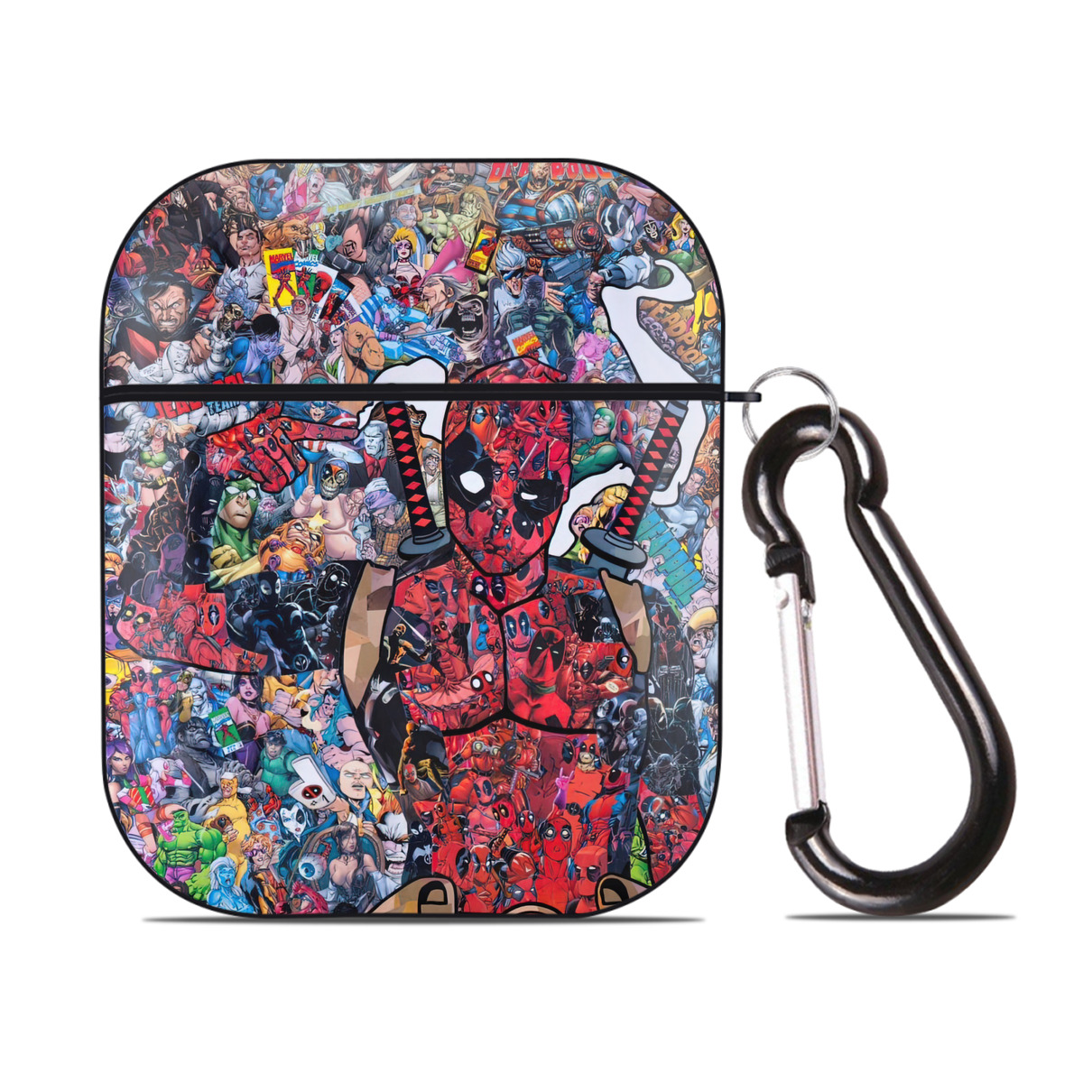 （画像用） Deadpool デッドプール AirPods 第2世代保護ケース ハードシェル ブラック 耐衝撃・防指紋・カラビナ付き
