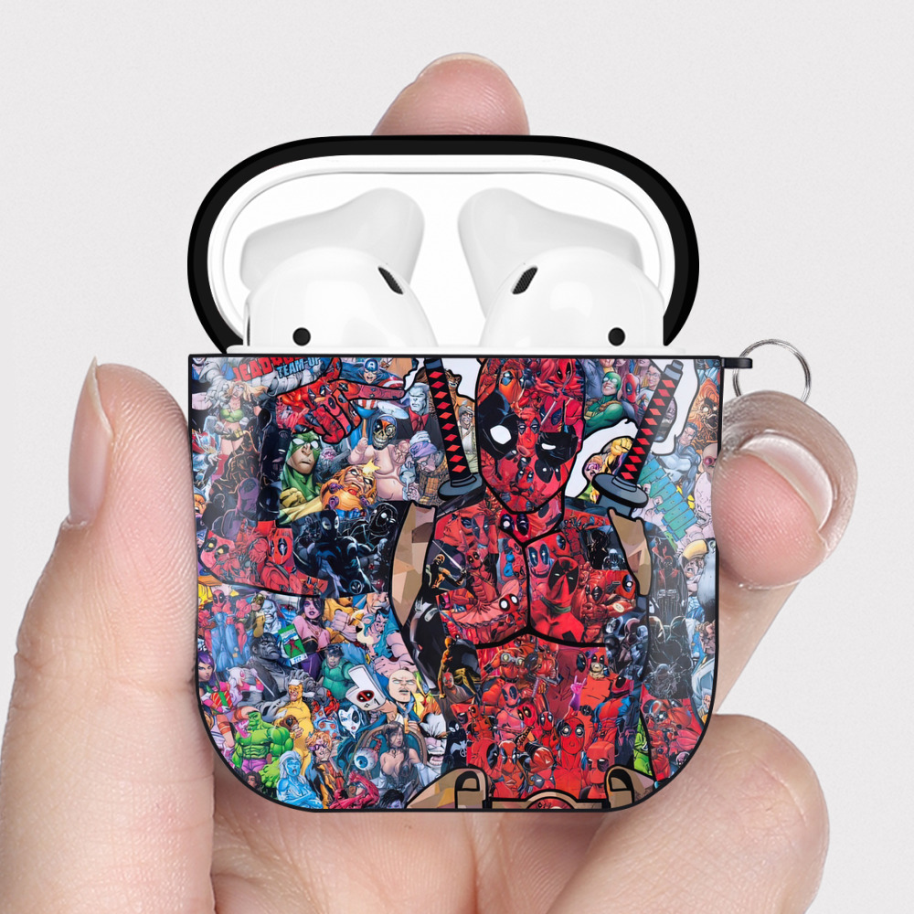 （画像用） Deadpool デッドプール AirPods 第2世代保護ケース ハードシェル ブラック 耐衝撃・防指紋・カラビナ付き