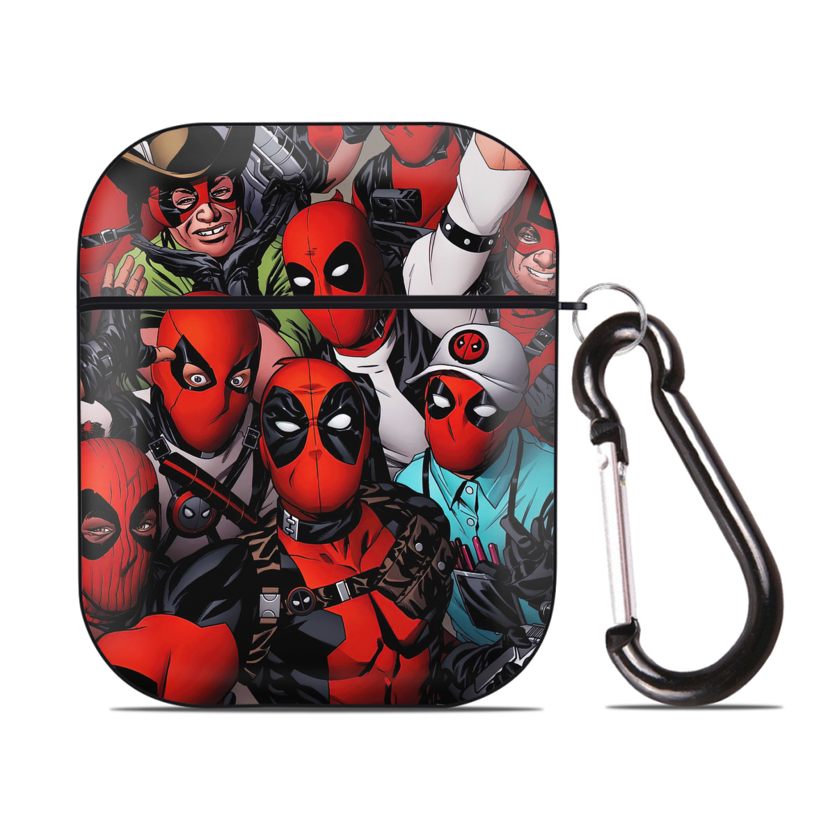 （画像用） Deadpool デッドプール AirPods 第2世代保護ケース ハードシェル ブラック 耐衝撃・防指紋・カラビナ付き