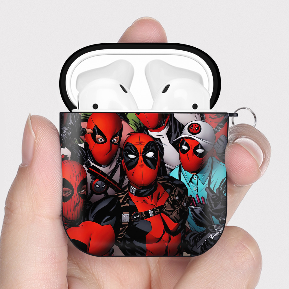 （画像用） Deadpool デッドプール AirPods 第2世代保護ケース ハードシェル ブラック 耐衝撃・防指紋・カラビナ付き