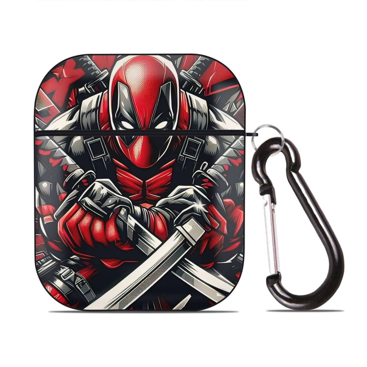 （画像用） Deadpool デッドプール AirPods 第2世代保護ケース ハードシェル ブラック 耐衝撃・防指紋・カラビナ付き