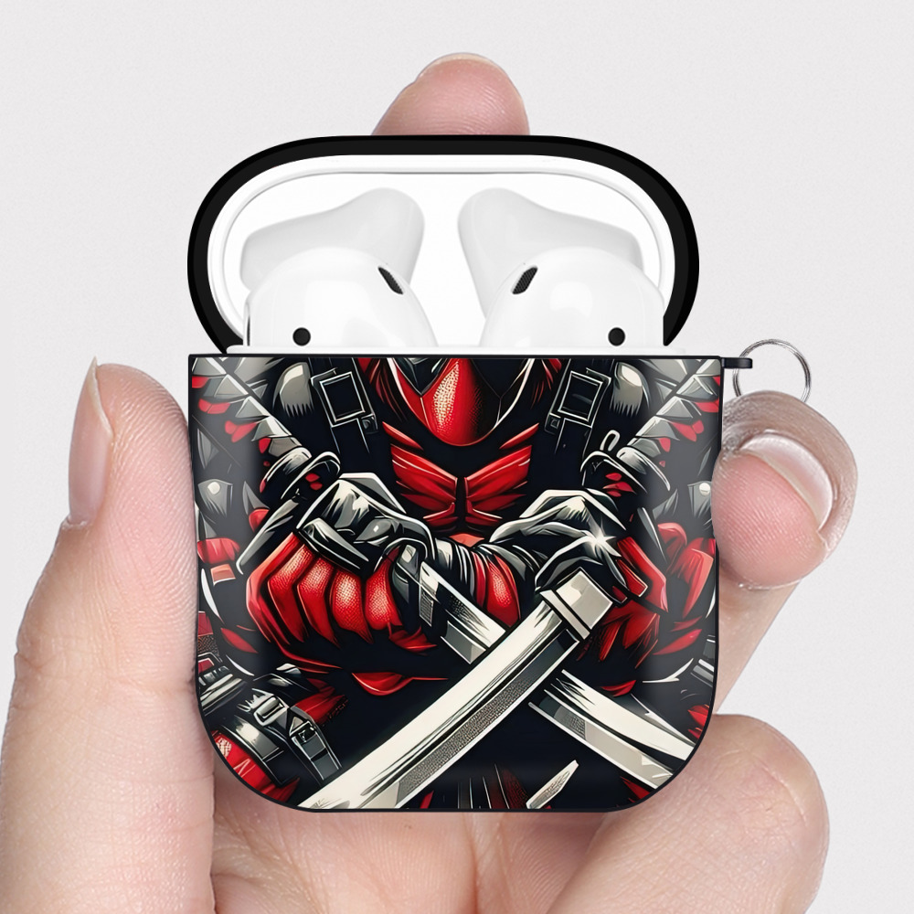 （画像用） Deadpool デッドプール AirPods 第2世代保護ケース ハードシェル ブラック 耐衝撃・防指紋・カラビナ付き