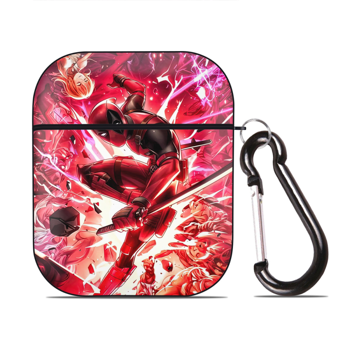 （画像用） Deadpool デッドプール AirPods 第2世代保護ケース ハードシェル ブラック 耐衝撃・防指紋・カラビナ付き