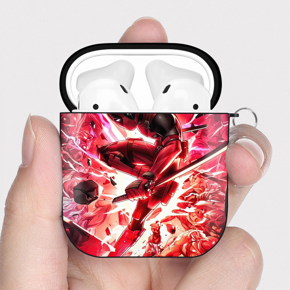 （画像用） Deadpool デッドプール AirPods 第2世代保護ケース ハードシェル ブラック 耐衝撃・防指紋・カラビナ付き