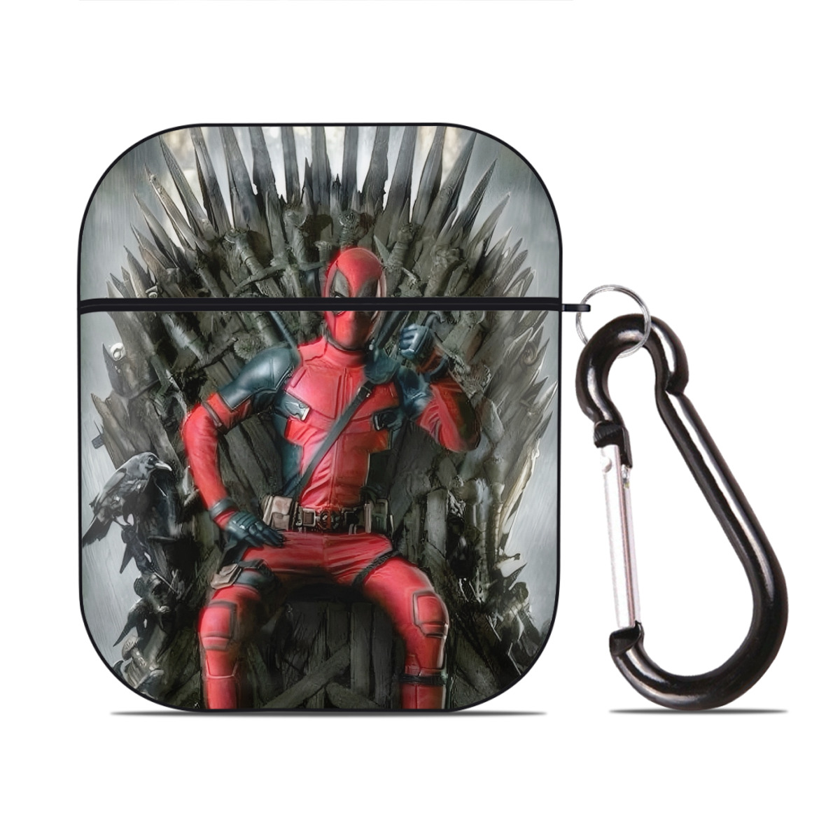 （画像用） Deadpool デッドプール AirPods 第2世代保護ケース ハードシェル ブラック 耐衝撃・防指紋・カラビナ付き