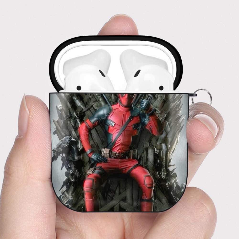 （画像用） Deadpool デッドプール AirPods 第2世代保護ケース ハードシェル ブラック 耐衝撃・防指紋・カラビナ付き