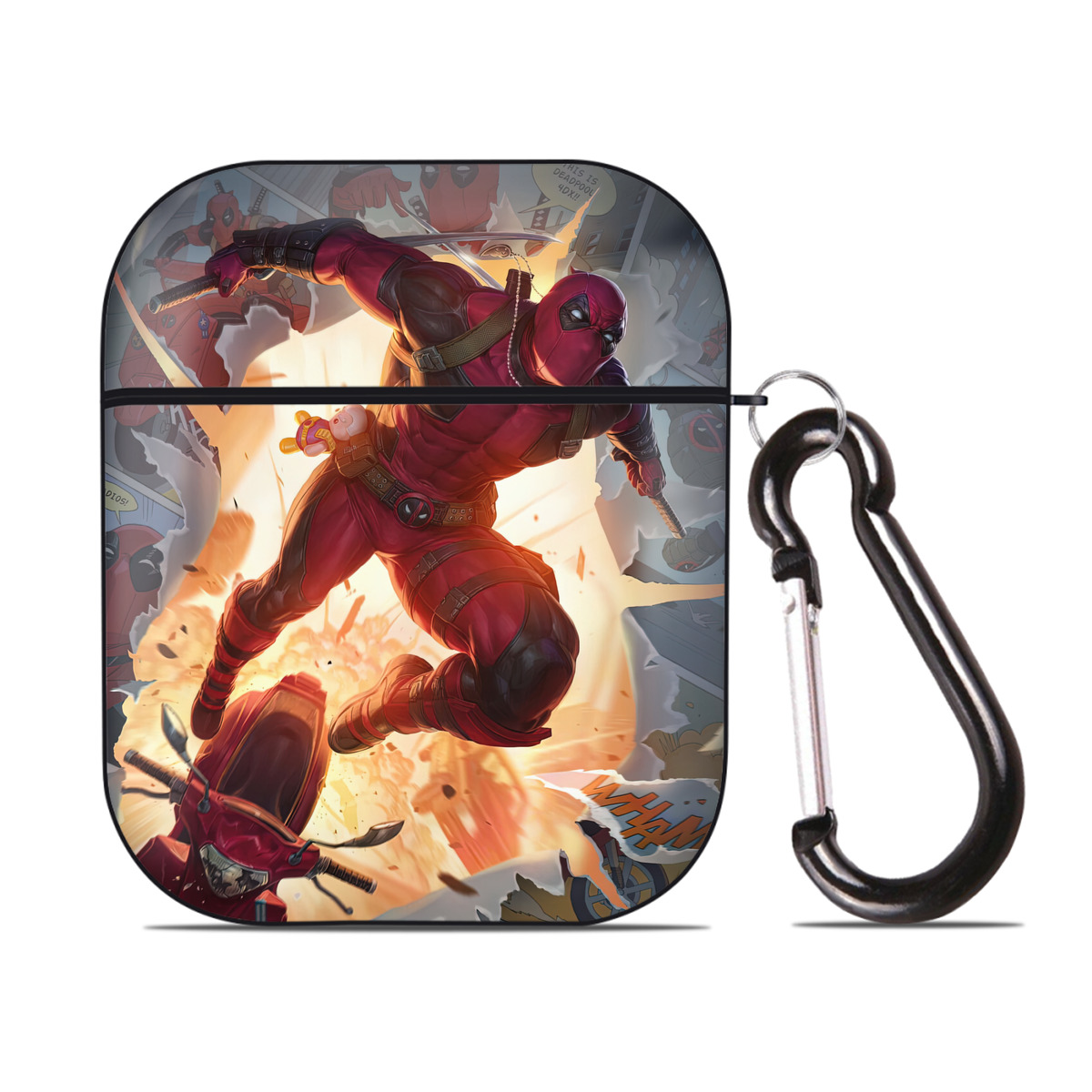 （画像用） Deadpool デッドプール AirPods 第2世代保護ケース ハードシェル ブラック 耐衝撃・防指紋・カラビナ付き